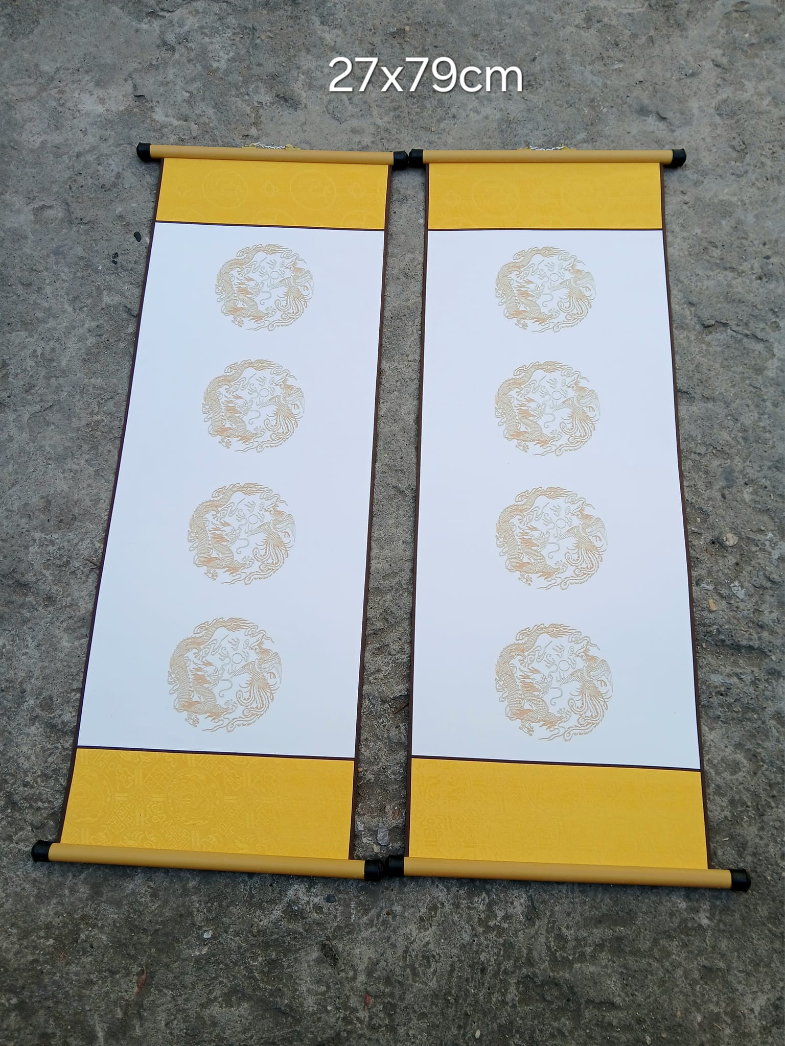 Cặp phôi viết câu đối tết in rồng phượng 27*79cm