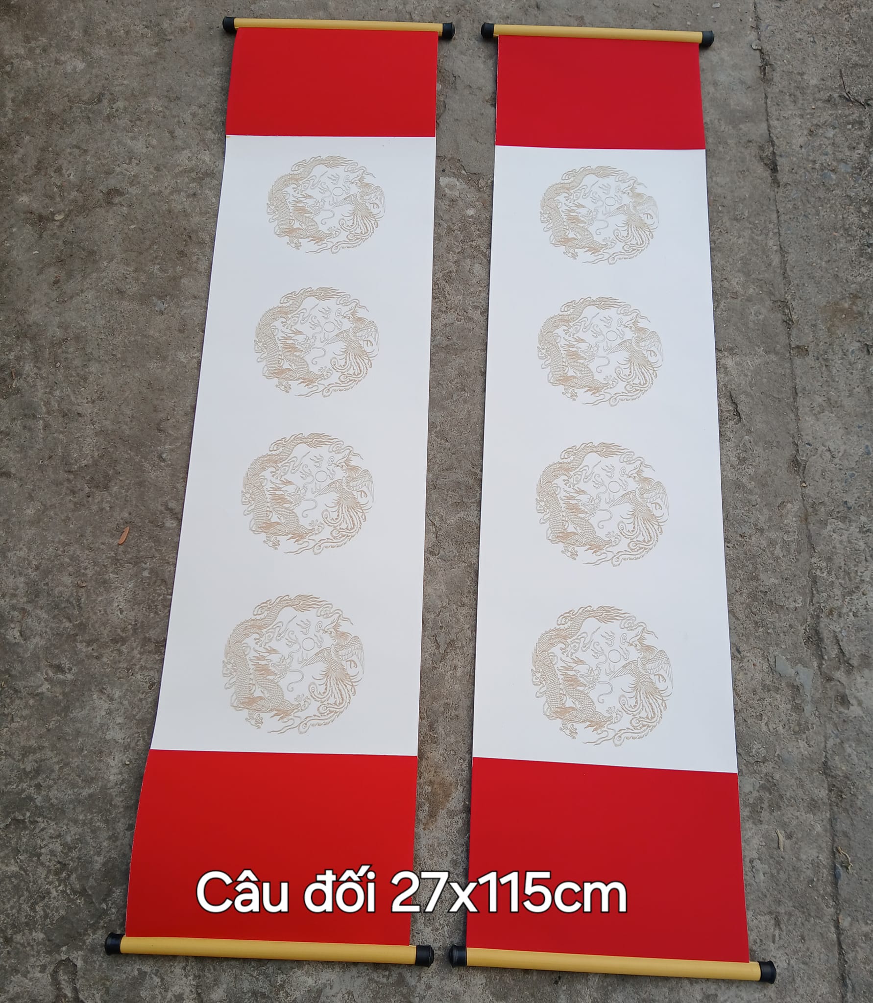 Cặp câu đối in rồng phượng 27*110cm