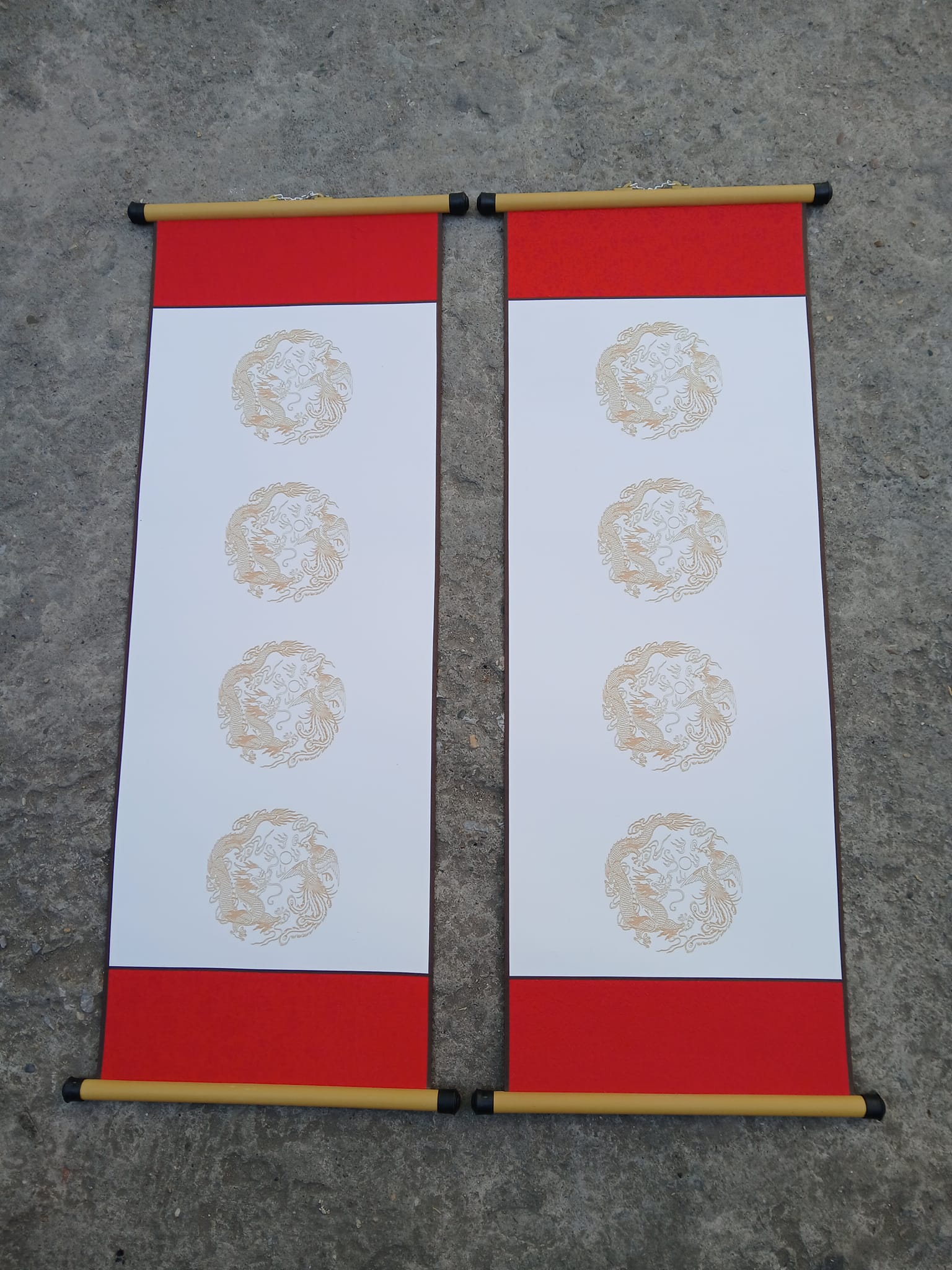 Cặp phôi viết câu đối tết in rồng phượng 27*79cm