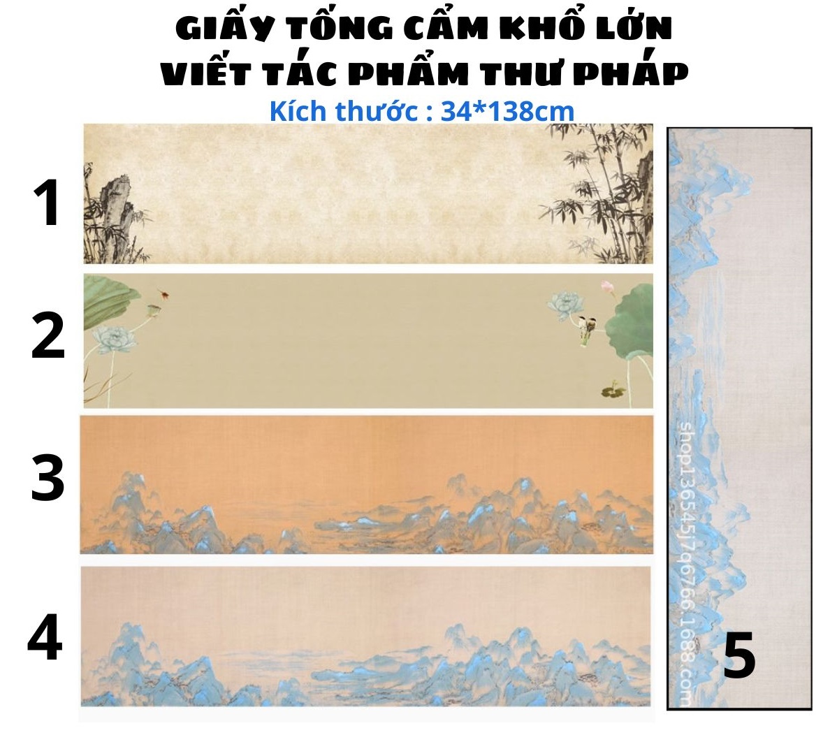 5 tờ  Xuyến Tống Cẩm in hình 34*138cm